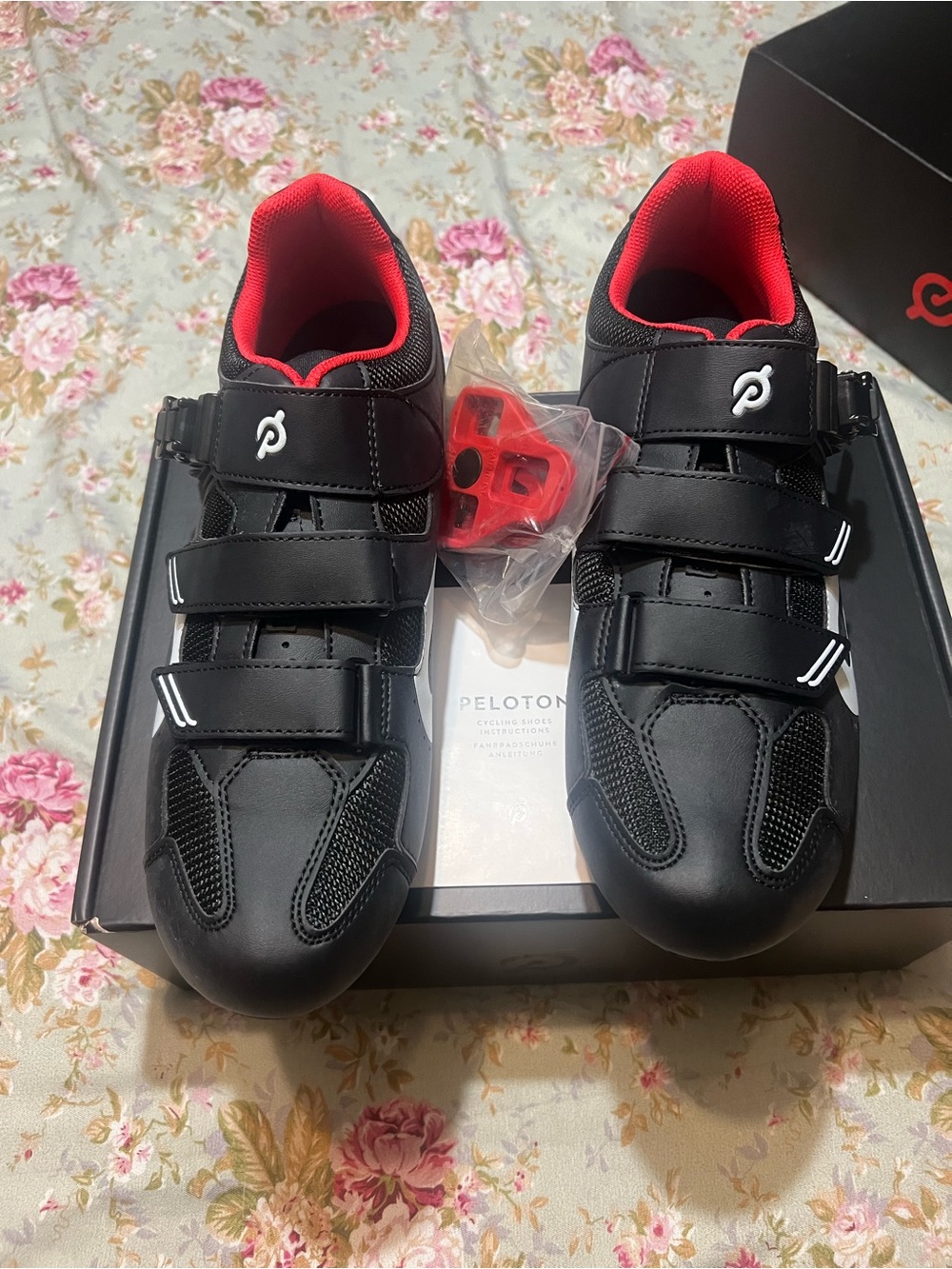 Peloton Men's Black Cycling Shoes with Red Interior